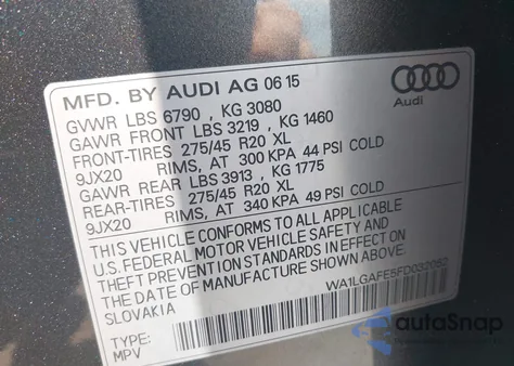 2015 Audi Q7 3.0T Premium z USA, uszkodzony, nr VIN WA1LGAFE5FD032052